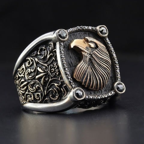 Altın Kartal Figürlü Pırlantalı Yüzük