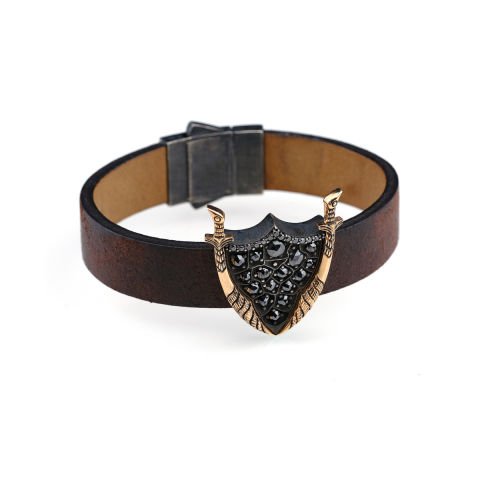 Elmas Taşlı Altın Kılıç Kalkan Figürlü Bileklik