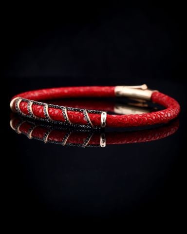 Orijinal Vatoz Derisi Kordonlu Taşlı Bileklik