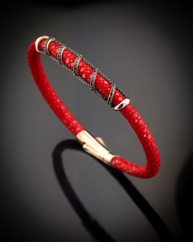 Orijinal Vatoz Derisi Kordonlu Taşlı Bileklik