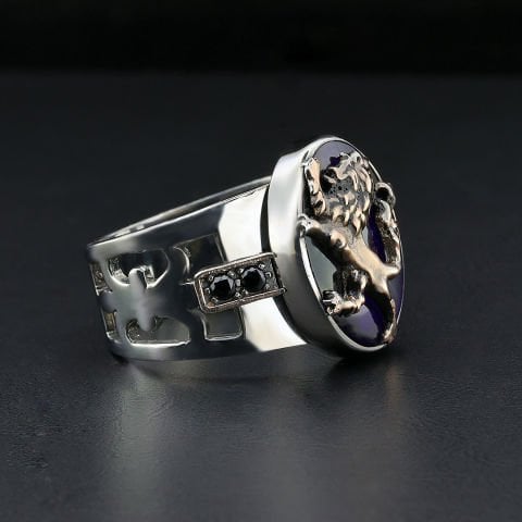 Altın Kraliyet Aslanı Figürlü Oval Yüzük