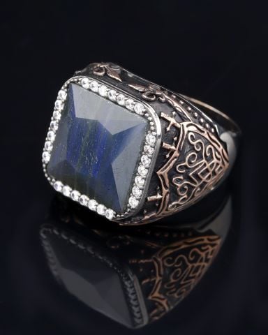 Labradorit Taşlı Kılıç Kalkan Figürlü Yüzük