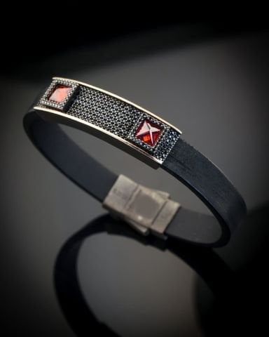 Deri Kordon Taş İşli Bileklik