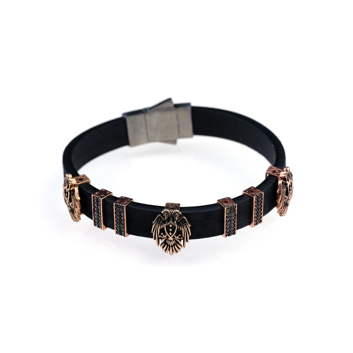 Çift Başlı Kartal Figürlü Gümüş Bileklik