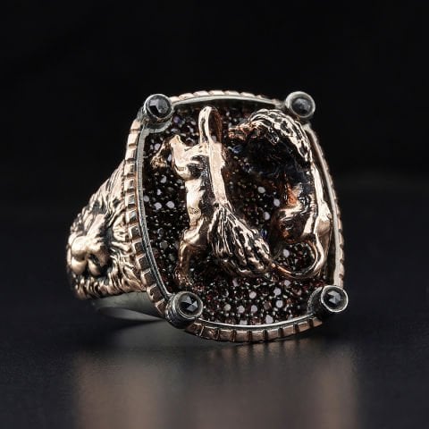 Üç Boyutlu Çift Aslan Yüzük