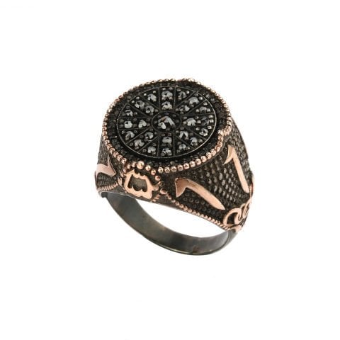 Allah ve Muhammed Yazılı Elmas Taşlı Yüzük