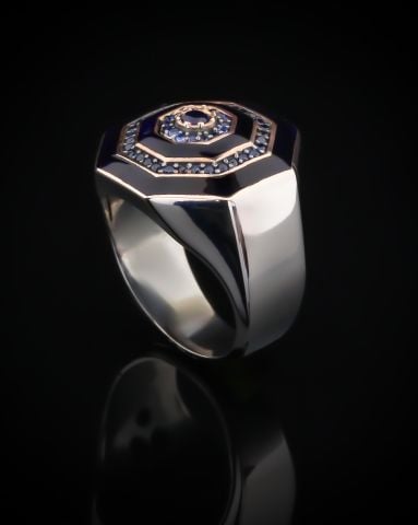 Geometrik Desen Lacivert Mineli Yüzük