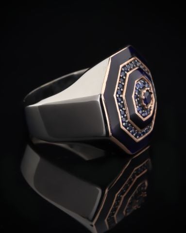 Geometrik Desen Lacivert Mineli Yüzük