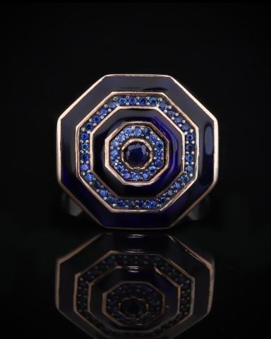 Geometrik Desen Lacivert Mineli Yüzük