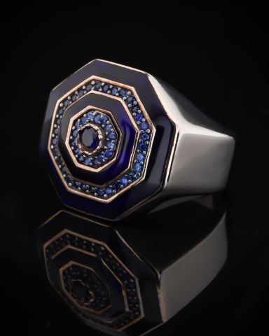 Geometrik Desen Lacivert Mineli Yüzük