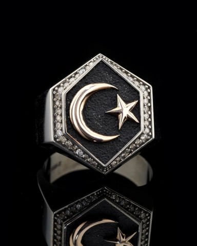 Geometrik Form Ay-Yıldız Figürlü Yüzük