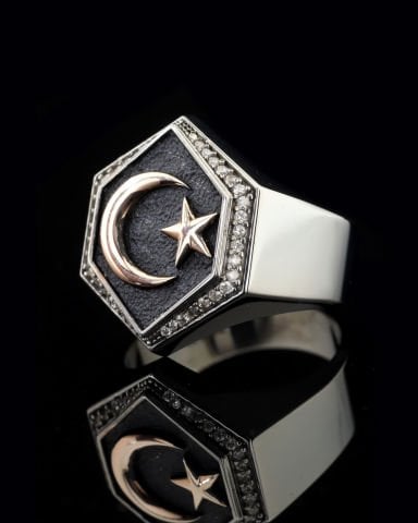 Geometrik Form Ay-Yıldız Figürlü Yüzük