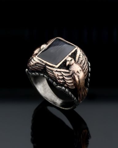 Kartal Figürlü Kedi Gözü Taşlı Yüzük