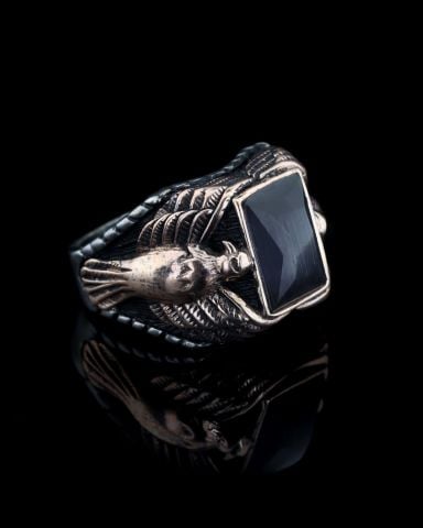 Kartal Figürlü Kedi Gözü Taşlı Yüzük