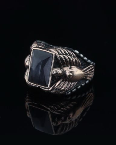 Kartal Figürlü Kedi Gözü Taşlı Yüzük