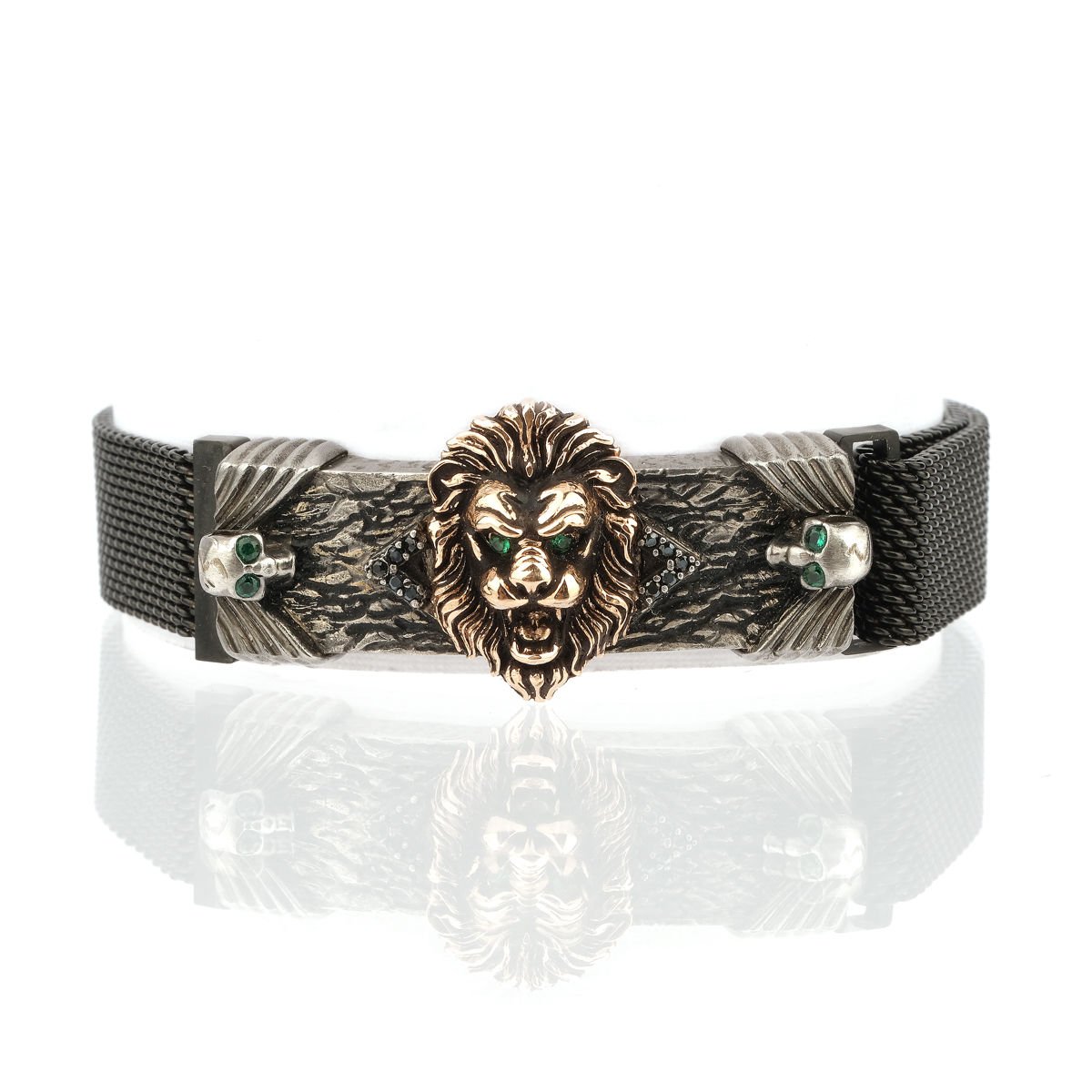 Altın Aslan ve Kurukafa Figürlü Bileklik