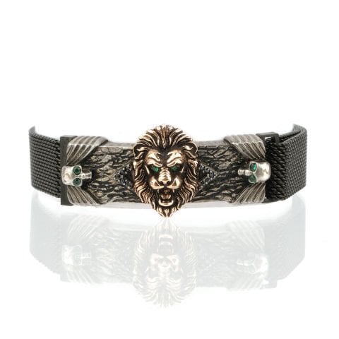 Altın Aslan ve Kurukafa Figürlü Bileklik