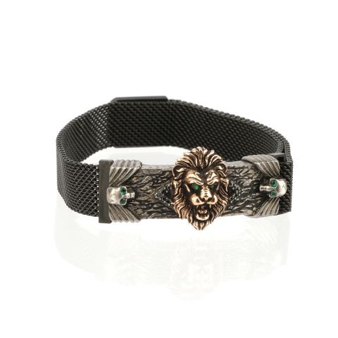 Altın Aslan ve Kurukafa Figürlü Bileklik