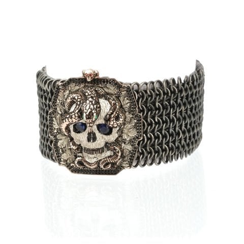 Kurukafa ve Yılan Figürlü Gümüş Zırh Bileklik