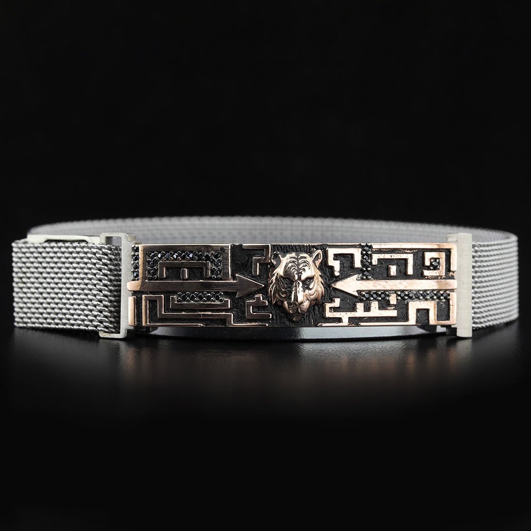 Kaplan Figürlü Çelik Kordon Bileklik