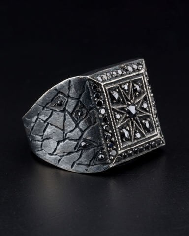 Toprak desenlı siyah elmas ayıklama kolleksiyon gümüş yüzük