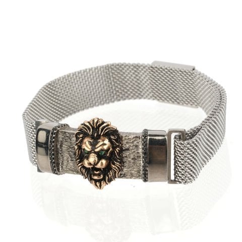 Altın Aslan Figürlü Gümüş Bileklik