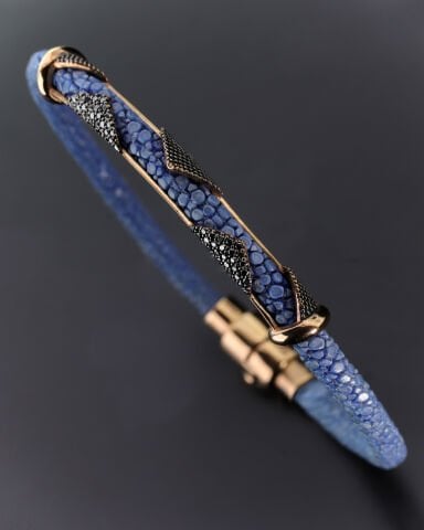 Orijinal Vatoz Derisi Kordonlu Taşlı Bileklik Mavi