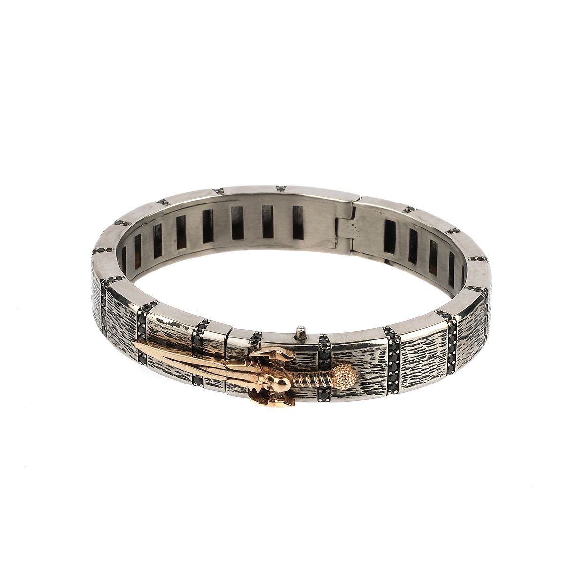 Altın Kılıç ve Kurukafa İşli Gümüş Bileklik