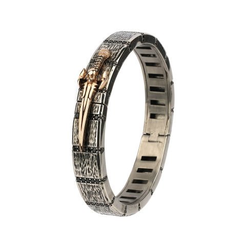 Altın Kılıç ve Kurukafa İşli Gümüş Bileklik