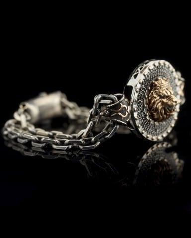 Aslan Figürlü Gümüş Kordon Bileklik