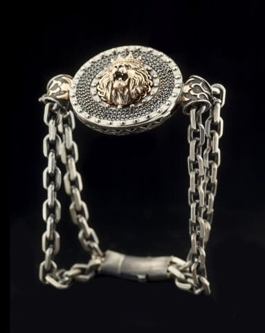 Aslan Figürlü Gümüş Kordon Bileklik