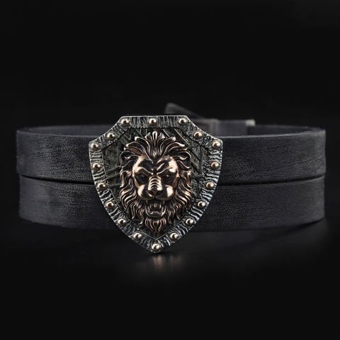 Aslan ve Kalkan Figürlü Gümüş Bileklik