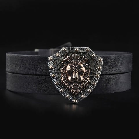 Aslan ve Kalkan Figürlü Gümüş Bileklik