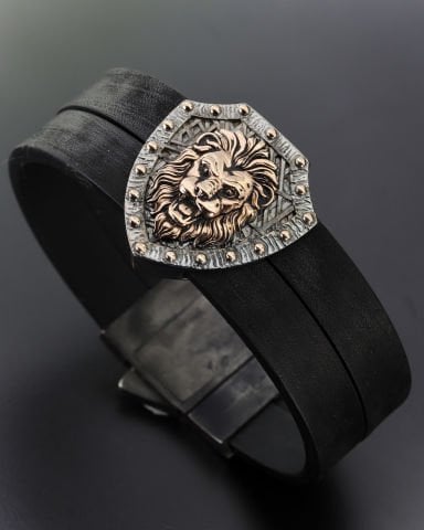 Aslan ve Kalkan Figürlü Gümüş Bileklik