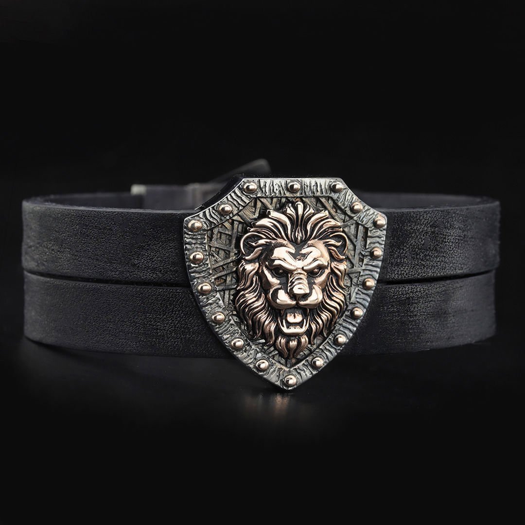 Aslan ve Kalkan Figürlü Gümüş Bileklik