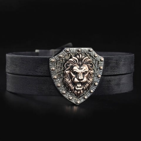 Aslan ve Kalkan Figürlü Gümüş Bileklik