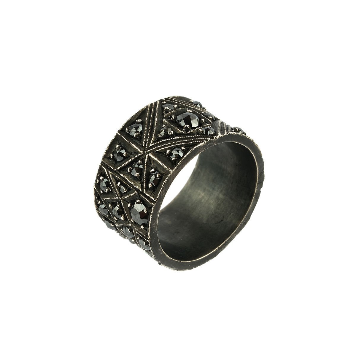 Siyah Elmas İşli Gümüş Yüzük