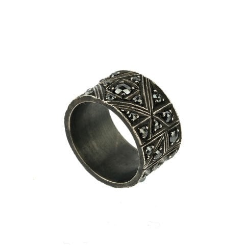 Siyah Elmas İşli Gümüş Yüzük