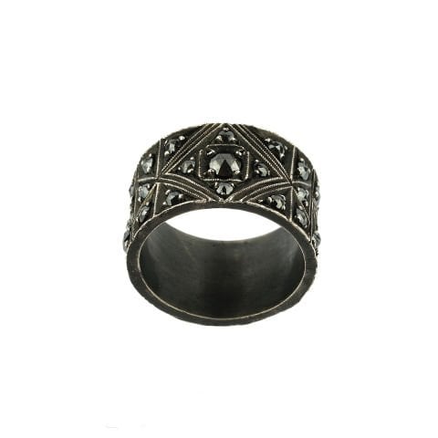 Siyah Elmas İşli Gümüş Yüzük