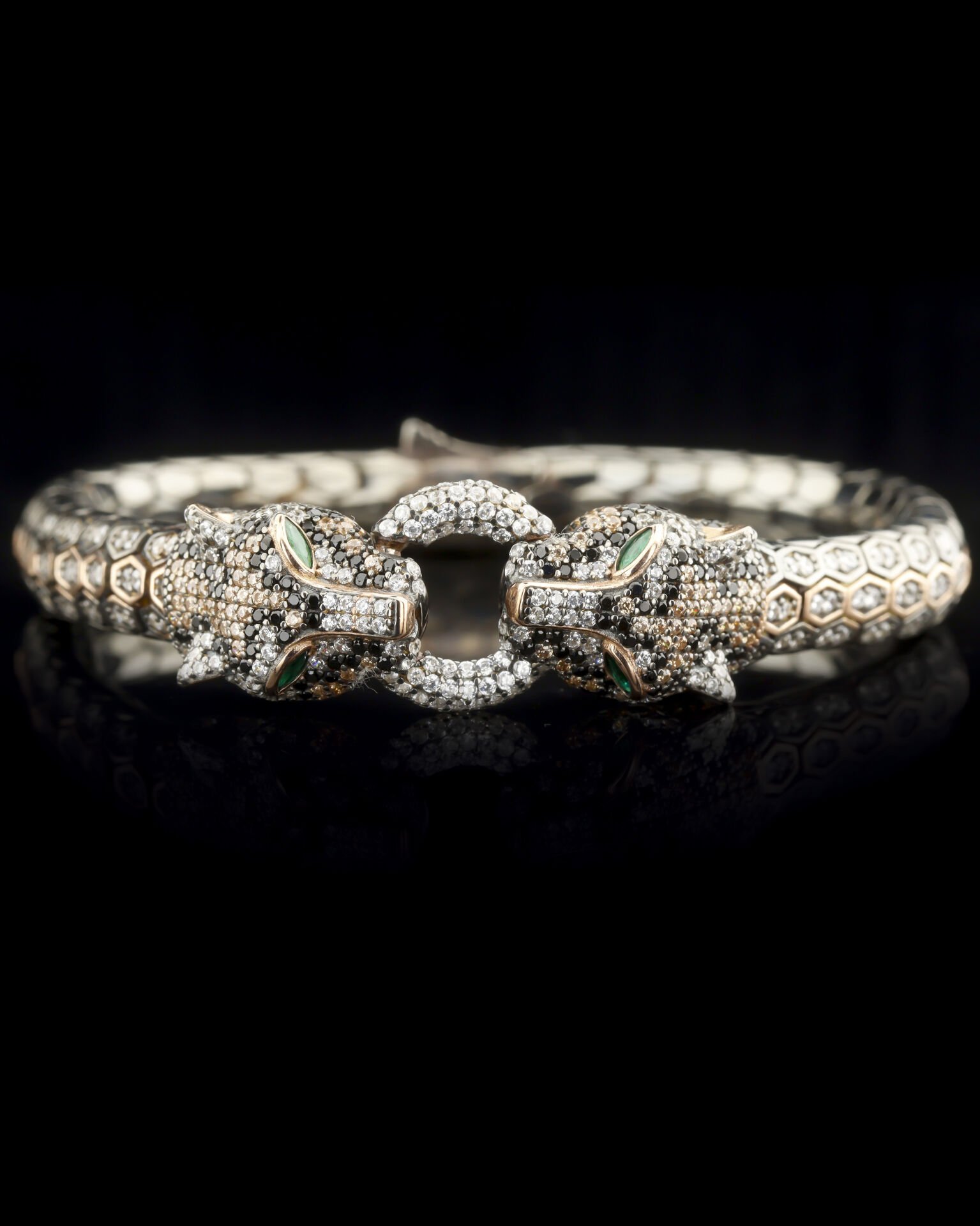 Çift Panter Taşlı Gümüş Bileklik