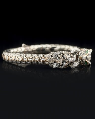 Çift Panter Taşlı Gümüş Bileklik