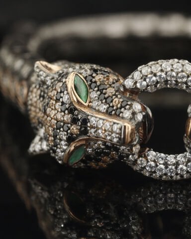 Çift Panter Taşlı Gümüş Bileklik