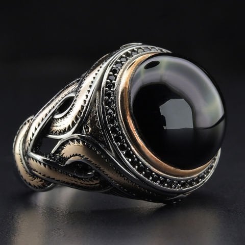 Onix Taşlı Oval Form Gümüş Yüzük
