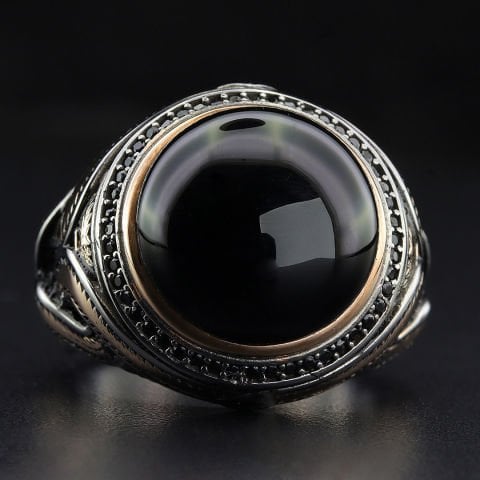 Onix Taşlı Oval Form Gümüş Yüzük