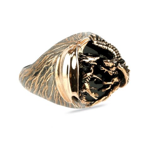 Üç Boyutlu Çift Ejderha Gümüş Yüzük