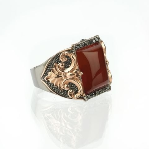 Dikdörtgen Form Akik Taşlı Gümüş Yüzük