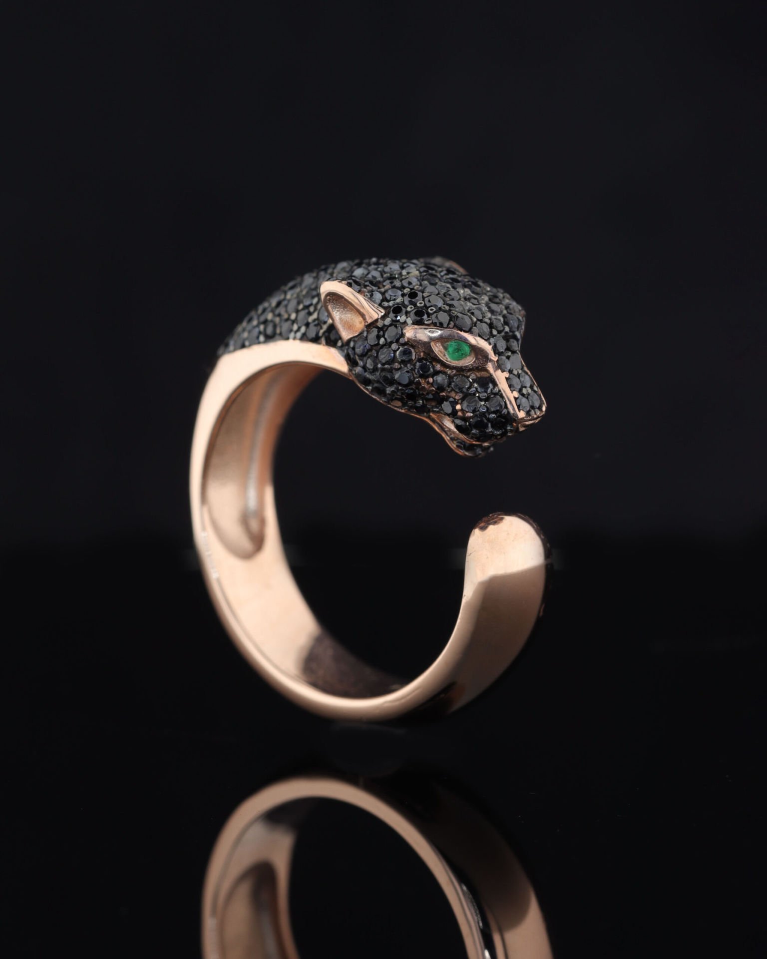 Gümüş Üzerine Swavovski Taş İşli Panter Yüzük