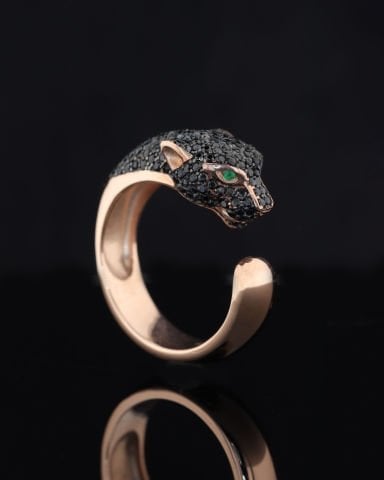 Gümüş Üzerine Swavovski Taş İşli Panter Yüzük