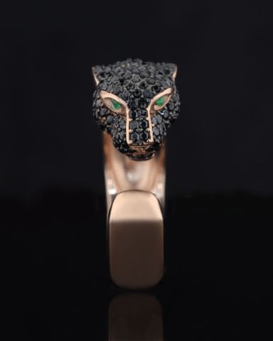 Gümüş Üzerine Swavovski Taş İşli Panter Yüzük