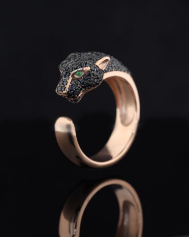 Gümüş Üzerine Swavovski Taş İşli Panter Yüzük